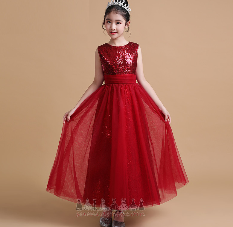 Natural Waist Jewel Medium Ankle Length Sleeveless Tulle Flower Girl Dress