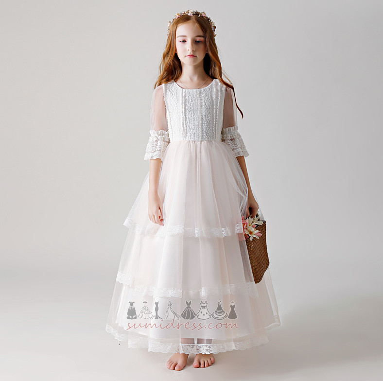 Natural Waist Jewel Short Sleeves Ankle Length Zipper Up Summer Flower Girl Dress