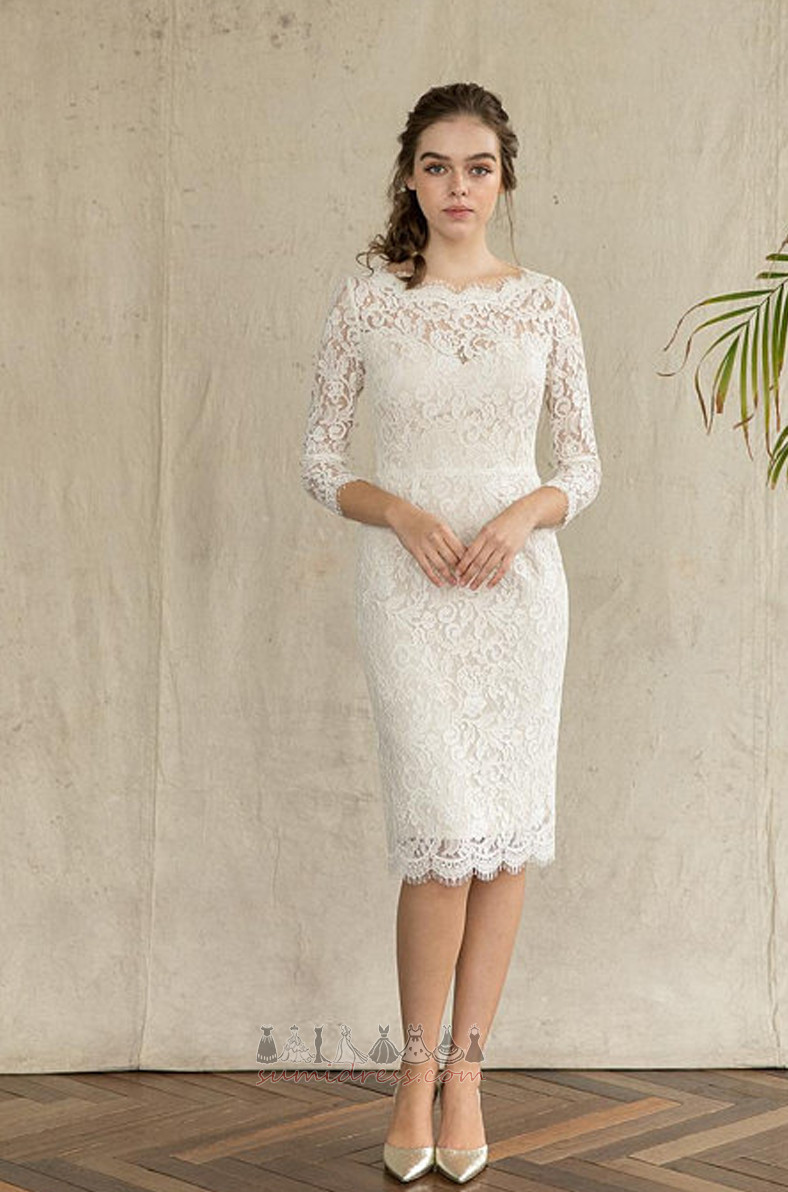 Natural Waist Knee Length Outdoor Jewel Zipper Up Lace Wedding Dress