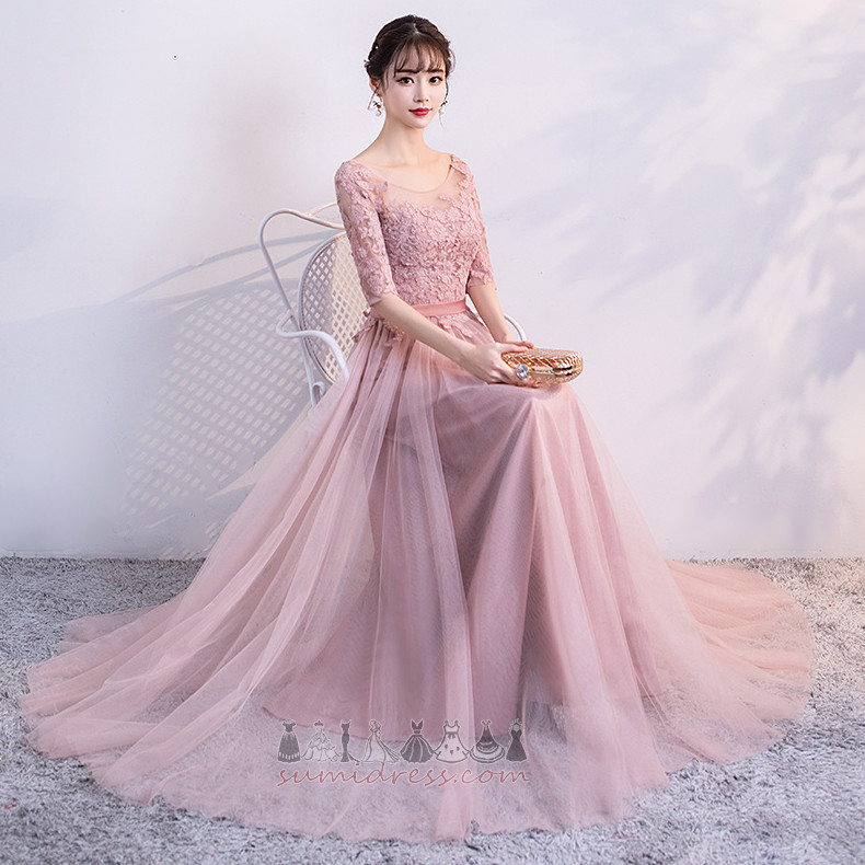 Natural Waist Lace Elegant Tulle Ankle Length A-Line Bridesmaid Dress