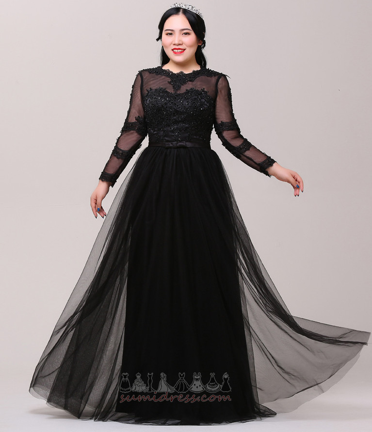 Natural Waist Lace Overlay A-Line Tulle Jewel T-shirt Prom gown