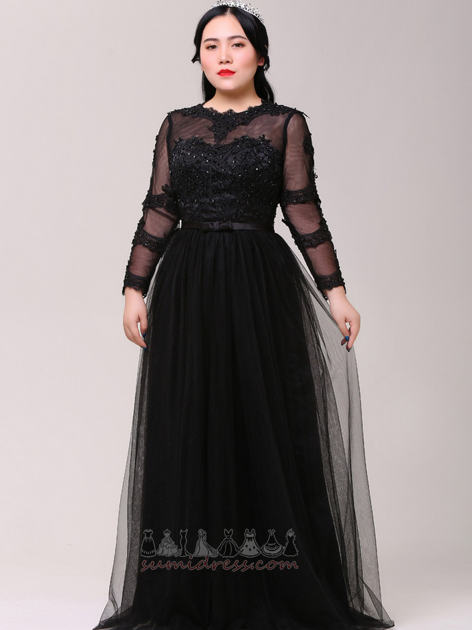 Natural Waist Lace Overlay A-Line Tulle Jewel T-shirt Prom gown
