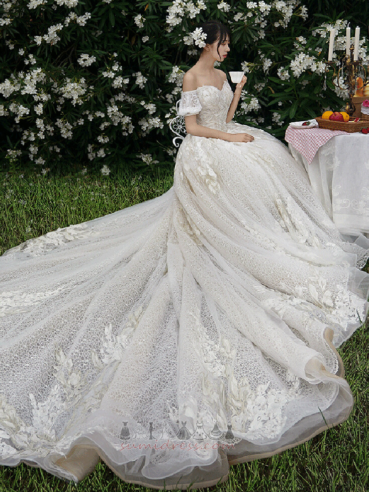 Natural Waist Lace-up Off Shoulder Capped Sleeves A Line Short Sleeves Wedding gown