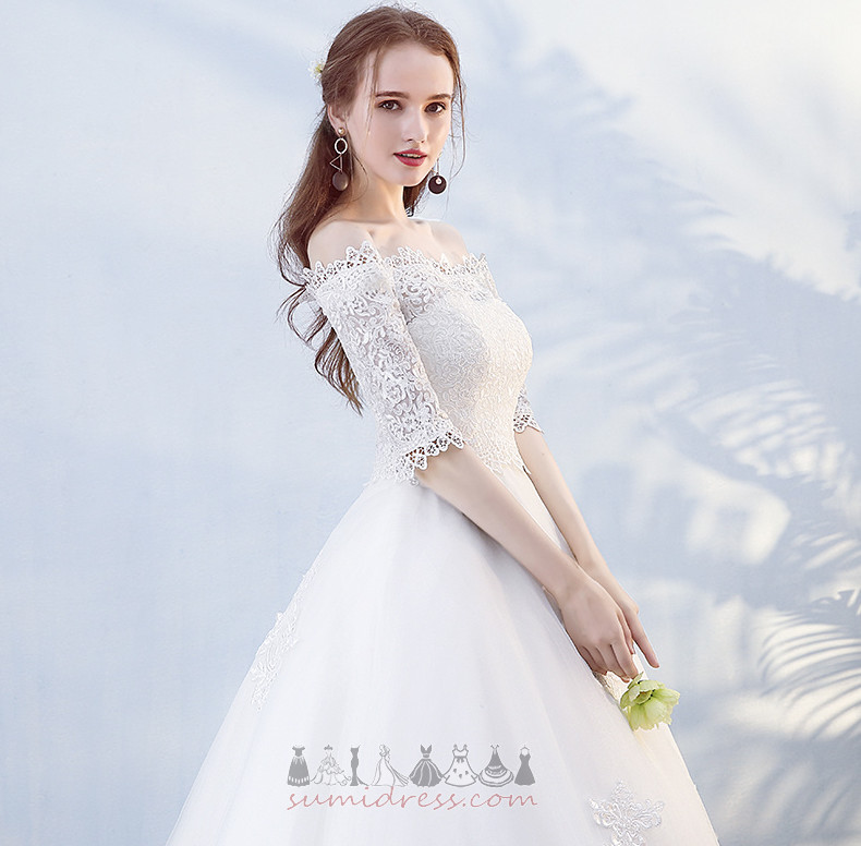 Natural Waist Lace-up Short Sleeves Floor Length Formal T-shirt Wedding Dress