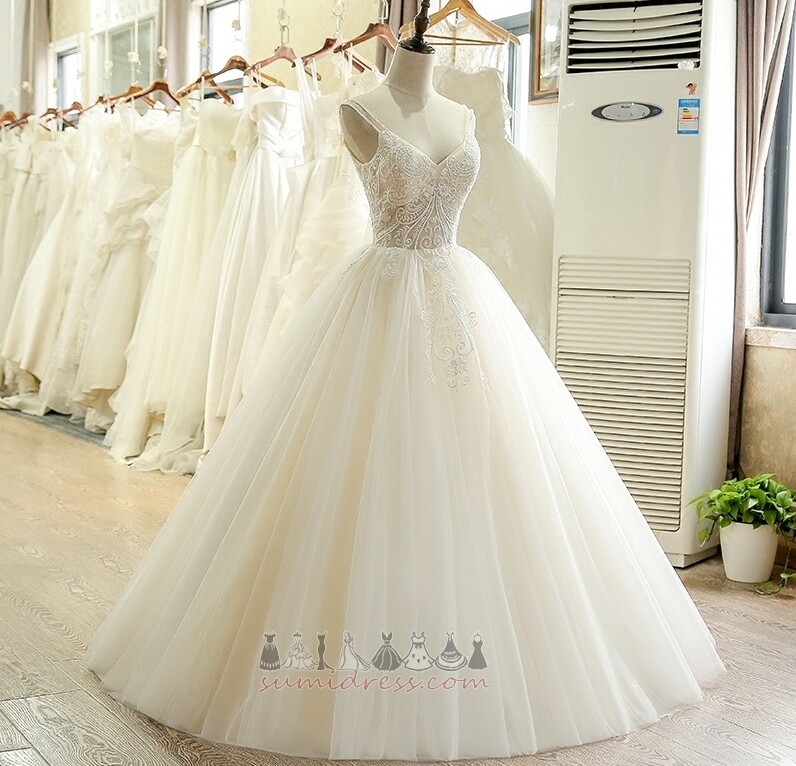 Natural Waist Lace-up Tulle Draped Jewel Bodice A-Line Wedding Dress