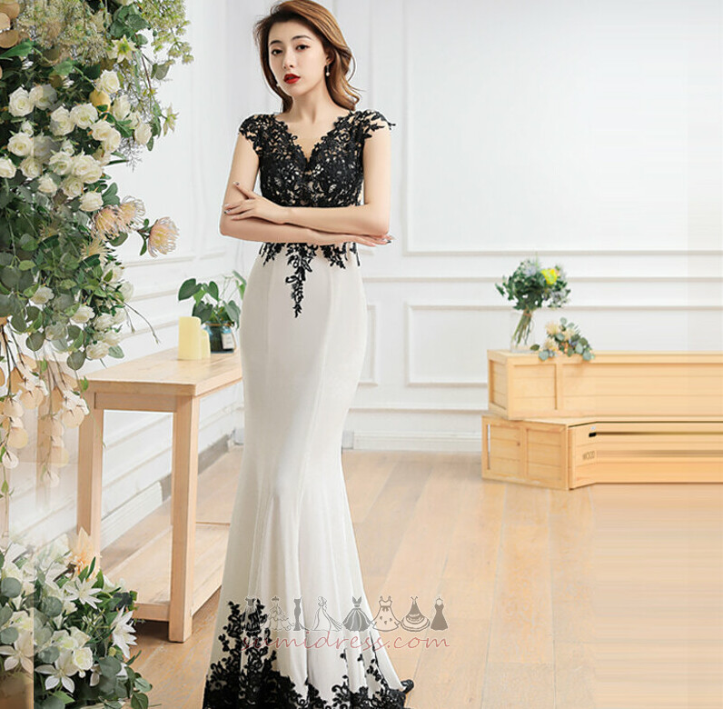 Natural Waist Lace-up V-Neck Sweep Train Winter Lace Evening Dress