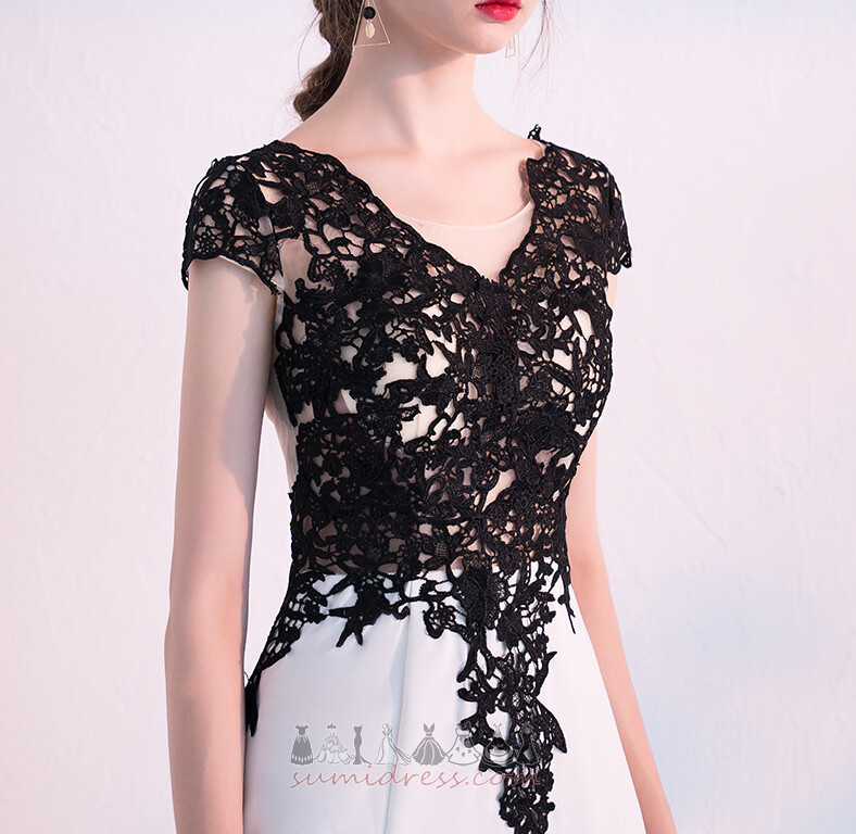 Natural Waist Lace-up V-Neck Sweep Train Winter Lace Evening Dress