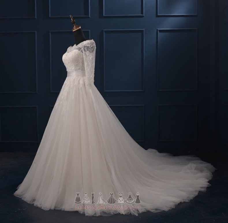 Natural Waist Long 3/4 Length Sleeves Court Train Elegant A-Line Wedding Dress