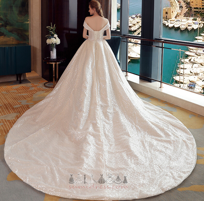 Natural Waist Long Sequined Starry Garden Lace-up Wedding gown
