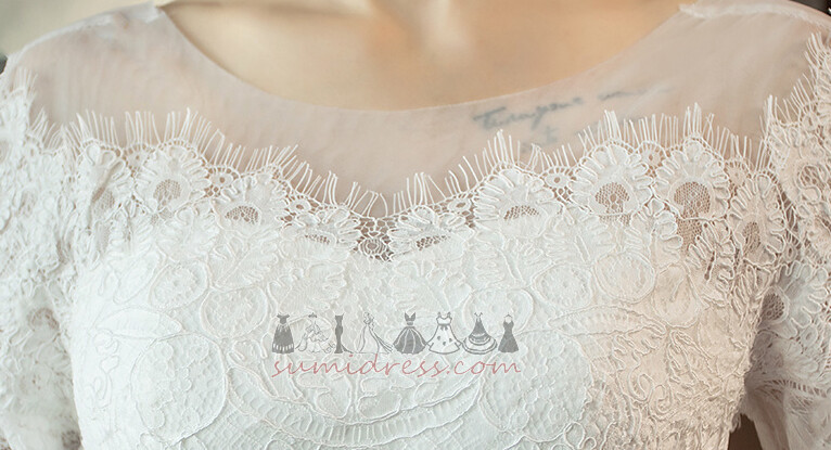 Natural Waist Long Sleeves Pear Bateau Floor Length Backless Wedding Dress