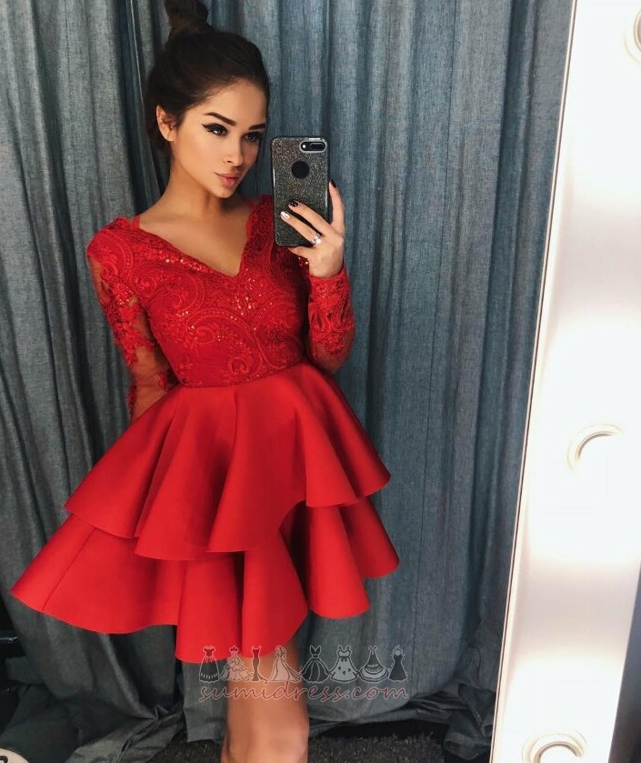 Natural Waist Long Sleeves V-Neck Glamorous Party Zipper Up Cocktail Dress