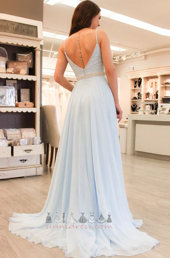 Natural Waist Long V-Neck Chic Sleeveless A-Line Prom Dress