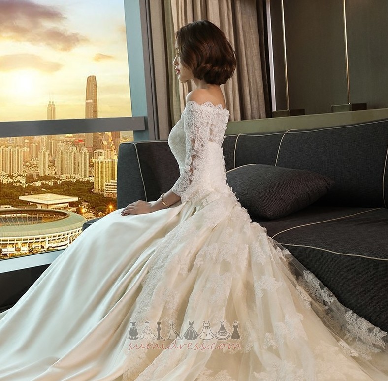 Natural Waist Off Shoulder Hall Elegant Pear Button Wedding Dress