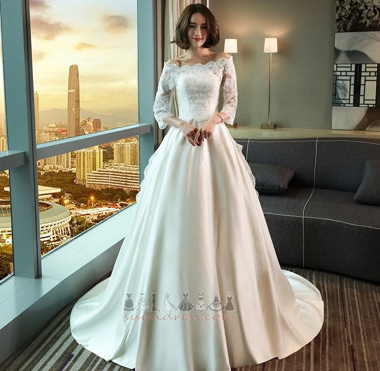 Natural Waist Off Shoulder Hall Elegant Pear Button Wedding Dress