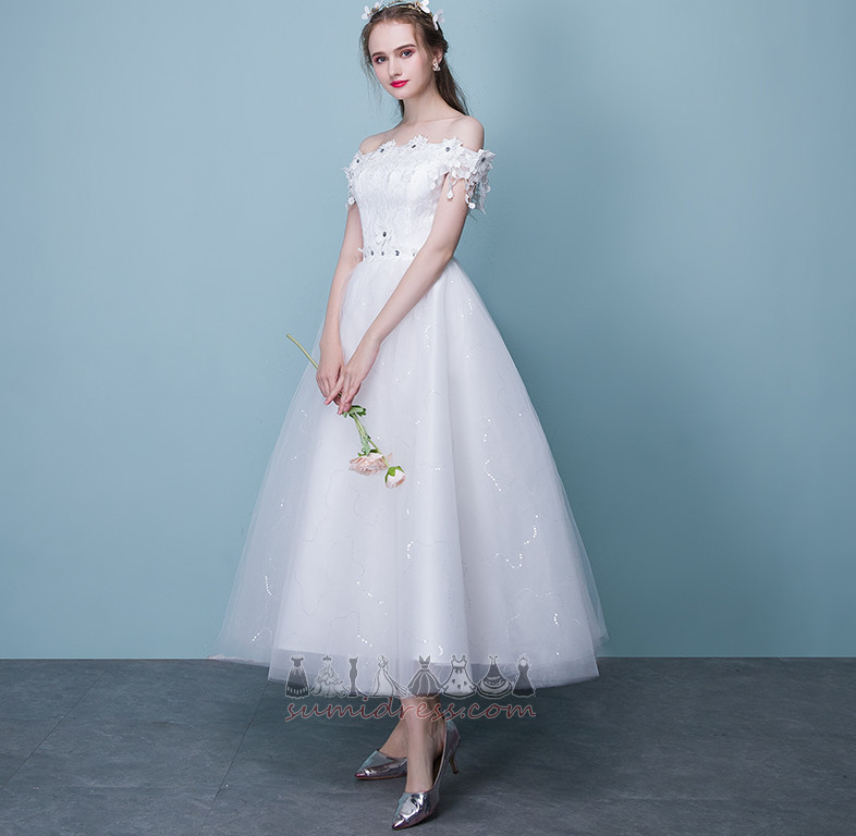 Natural Waist Off Shoulder Short Sleeves Glamorous Lace-up Tulle Wedding skirt
