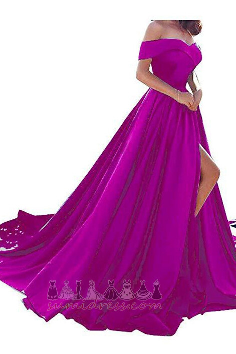 Natural Waist Off Shoulder Zipper Up Ball A-Line Lace Evening Dress