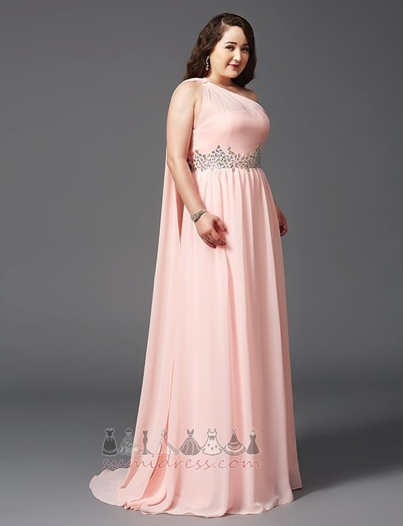 Natural Waist One Shoulder Chiffon Beading Sweep Train Inverted Triangle Evening Dress