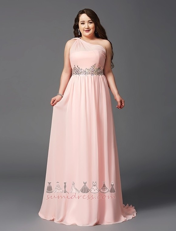 Natural Waist One Shoulder Chiffon Beading Sweep Train Inverted Triangle Evening Dress