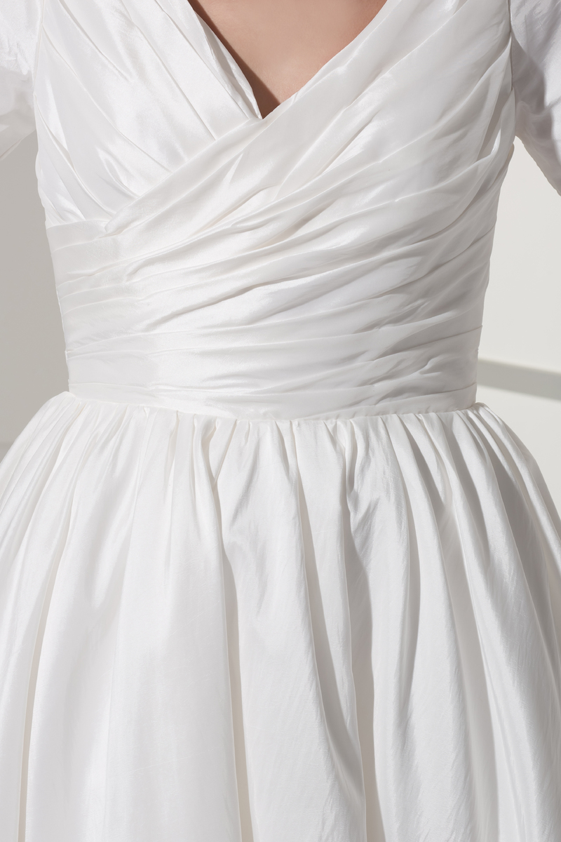 Natural Waist Pleated Bodice Half Sleeves Beach Modest Princess Wedding Dress