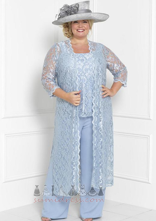 Natural Waist Rectangle Lace High Covered Half Sleeves Lace Pants Suit Mother Dresses