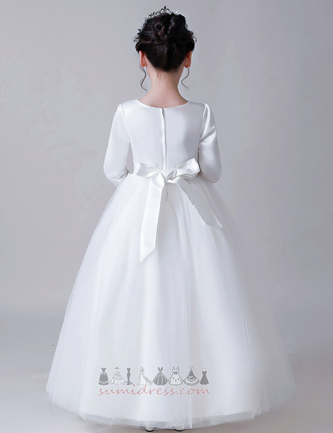 Natural Waist Satin Accented Bow Medium Winter Applique Flower Girl Dress