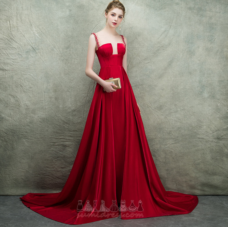Natural Waist Satin Formal Inverted Triangle Winter Sweep Train Evening Dress