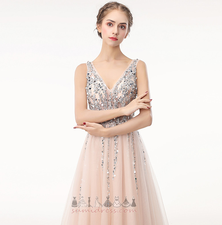 Natural Waist Sexy Long V-Neck Inverted Triangle Multi Layer Prom Dress