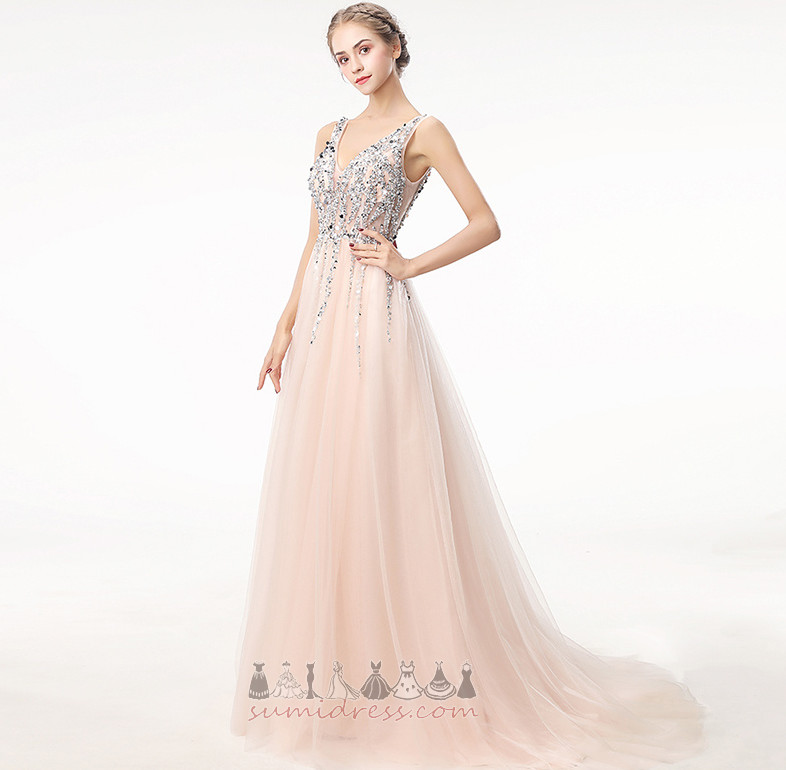 Natural Waist Sexy Long V-Neck Inverted Triangle Multi Layer Prom Dress