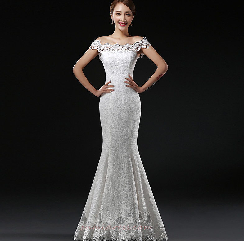 Natural Waist Sheath Chapel Train Lace Overlay Capped Sleeves Wedding gown