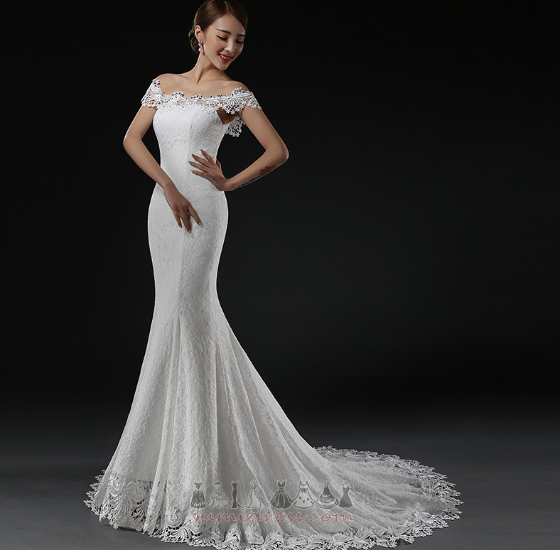 Natural Waist Sheath Chapel Train Lace Overlay Capped Sleeves Wedding gown