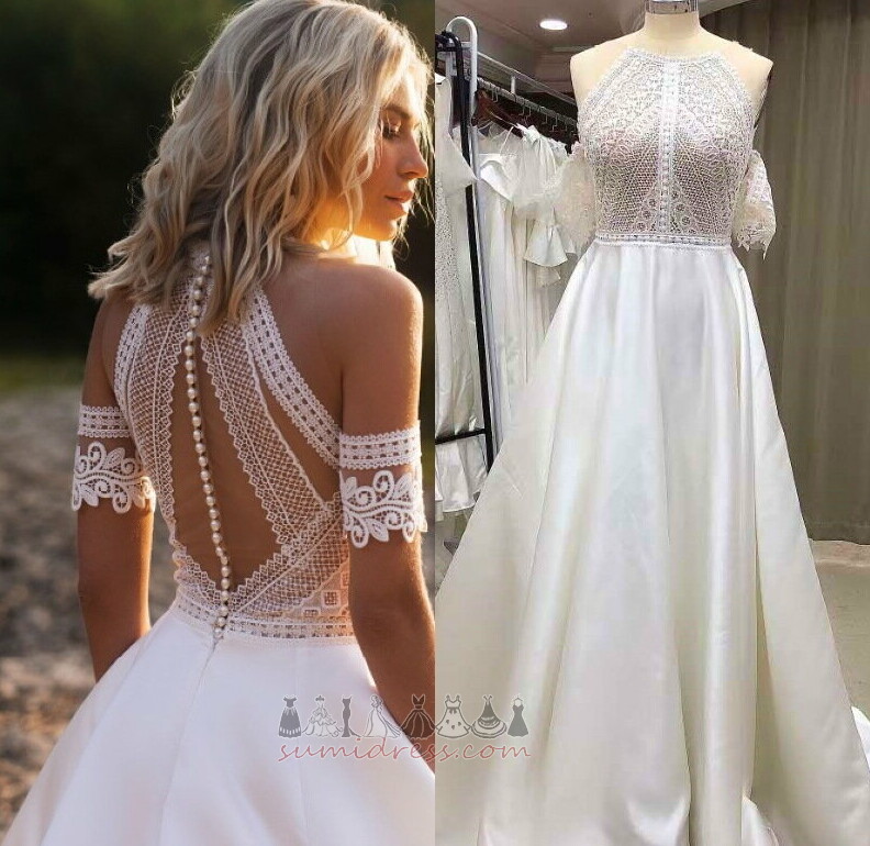 Natural Waist Sheer Back Formal A Line Long Lace Wedding Dress
