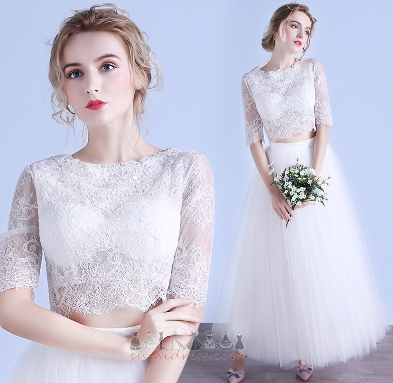 Natural Waist Short Sleeves Button Off Shoulder Ankle Length Wedding gown