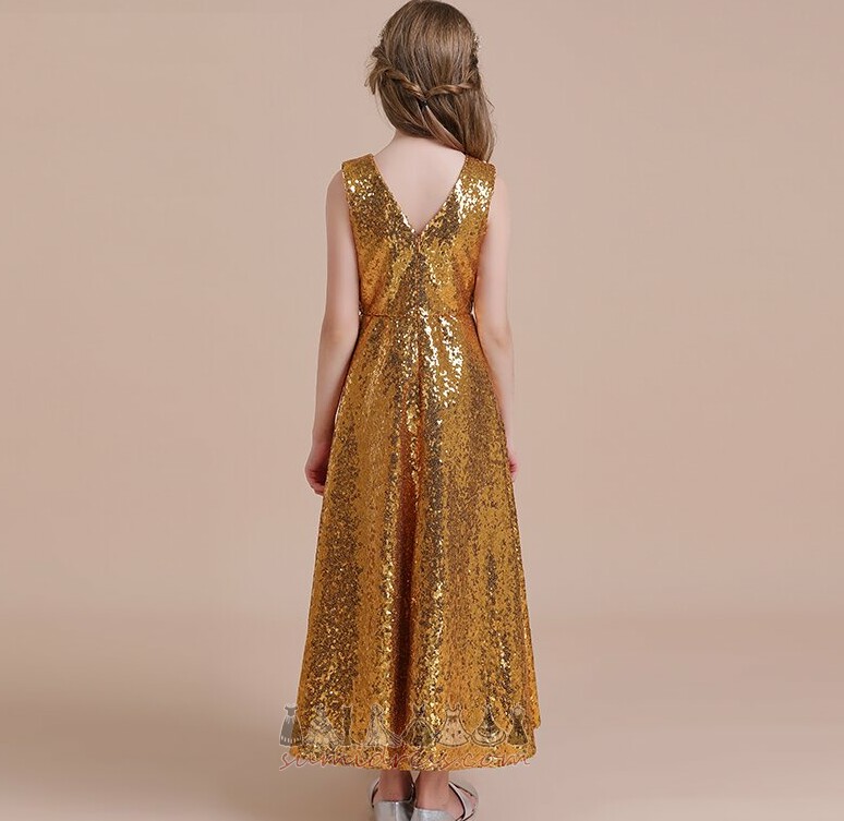 Natural Waist Show/Performance V-Neck Sparkle Sleeveless Floor Length Flower Girl Dress