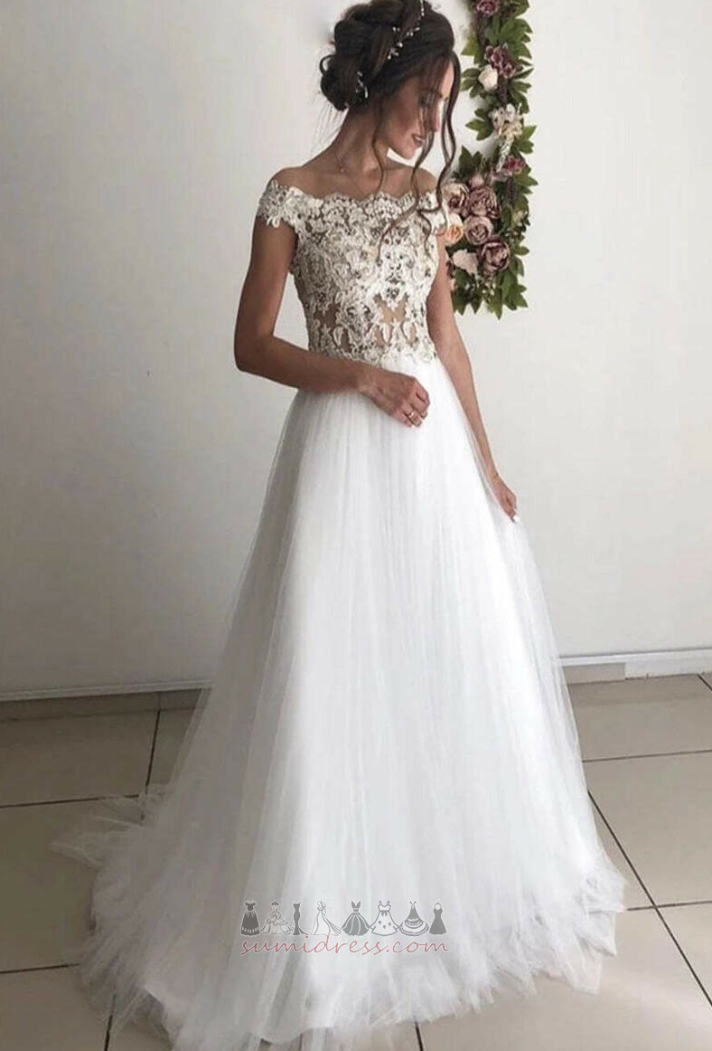 Natural Waist Simple Beading Sheer Back A-Line Inverted Triangle Wedding Dress