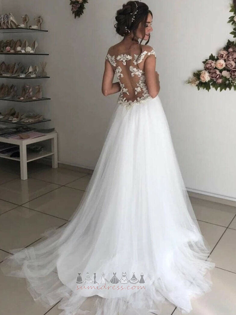 Natural Waist Simple Beading Sheer Back A-Line Inverted Triangle Wedding Dress