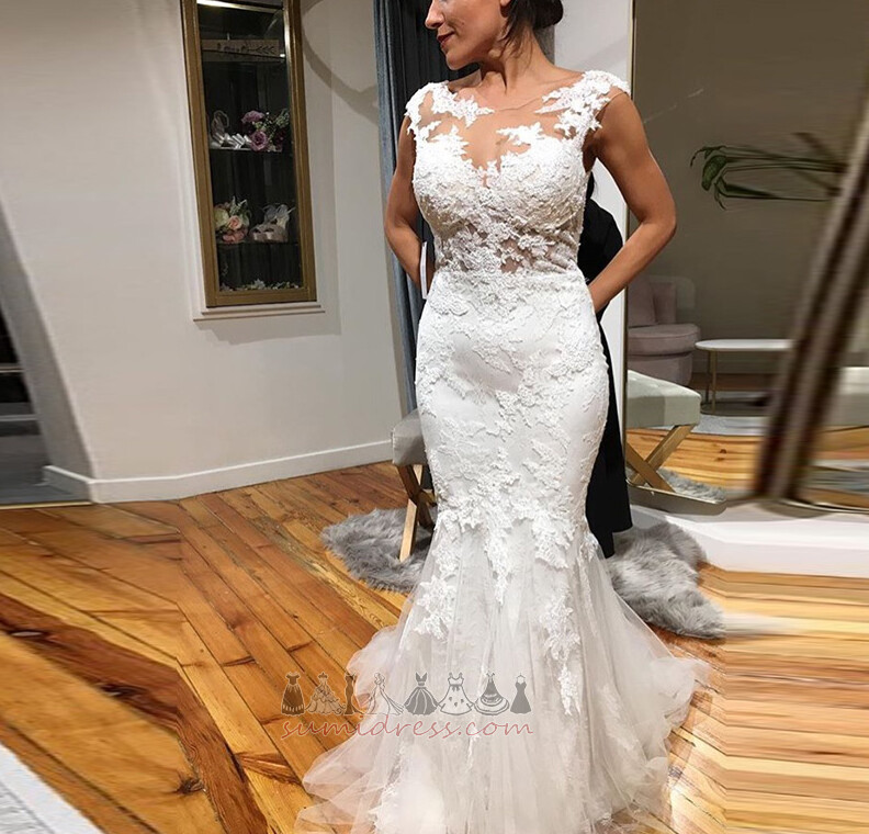 Natural Waist Sleeveless Elegant Lace Long Mermaid Wedding Dress
