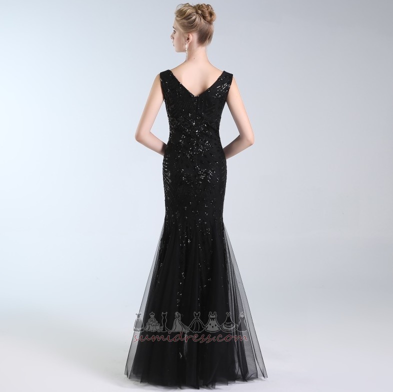 Natural Waist Sleeveless Medium Sequined Voile Elegant Evening Dress