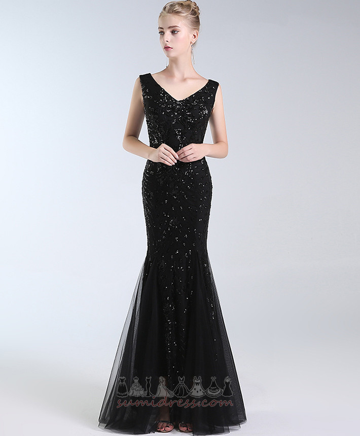 Natural Waist Sleeveless Medium Sequined Voile Elegant Evening Dress