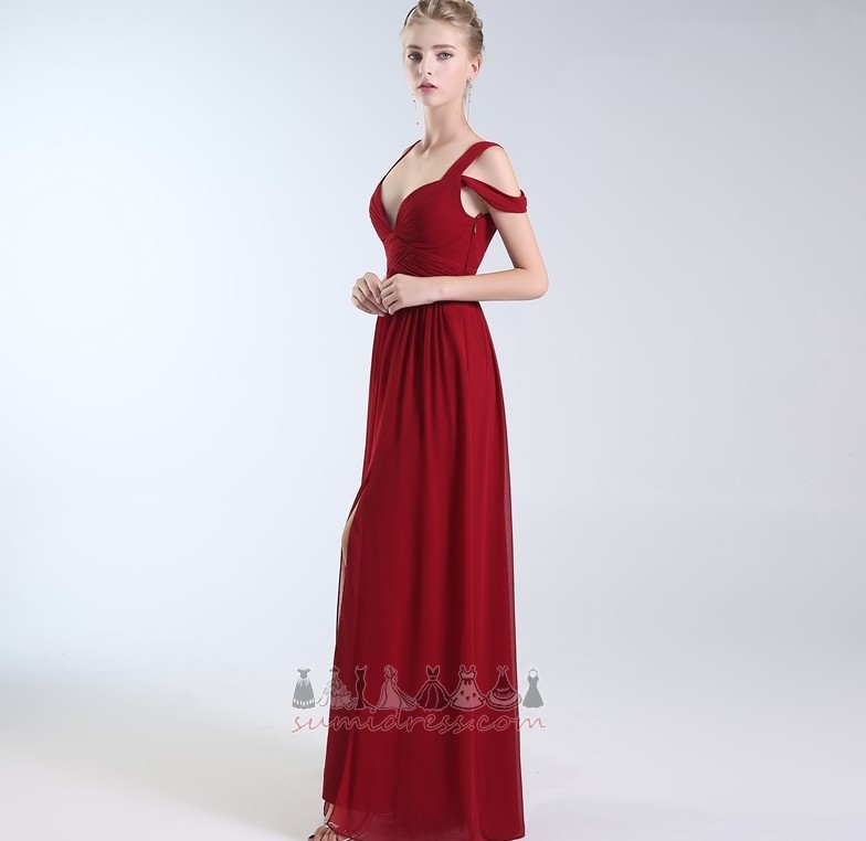 Natural Waist Sleeveless V-Neck Simple Sweep Train Chiffon Evening Dress