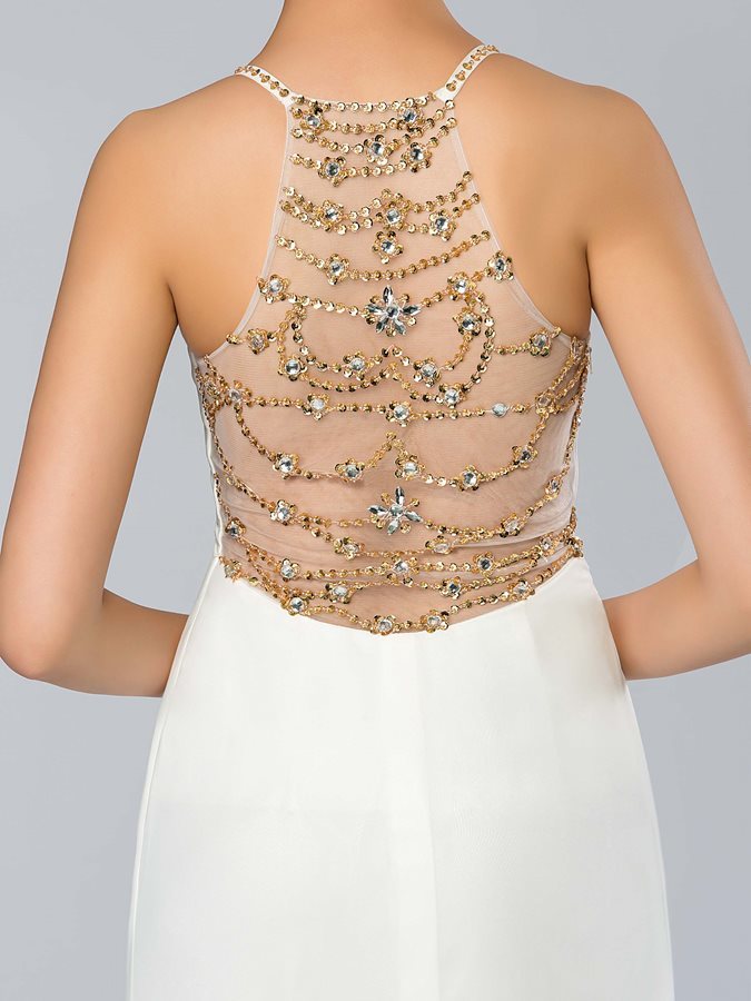 Natural Waist Split Front Luxurious A-Line banquet Backless Prom Dress