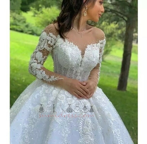 Natural Waist Spring Inverted Triangle Long Sleeves Off Shoulder Wedding Dress