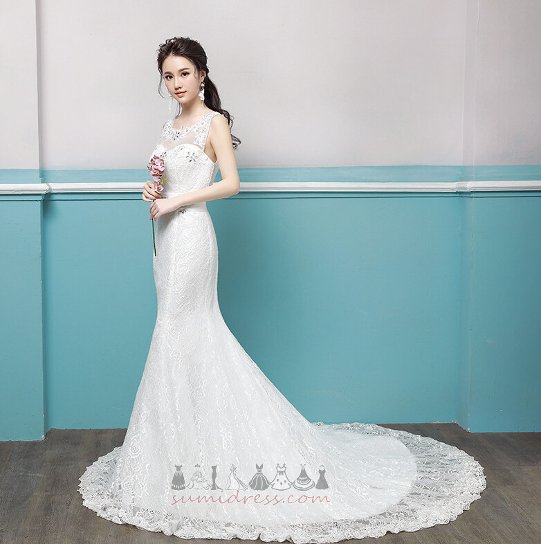Natural Waist Sweep Train Elegant Mermaid Sleeveless Long Wedding Dress