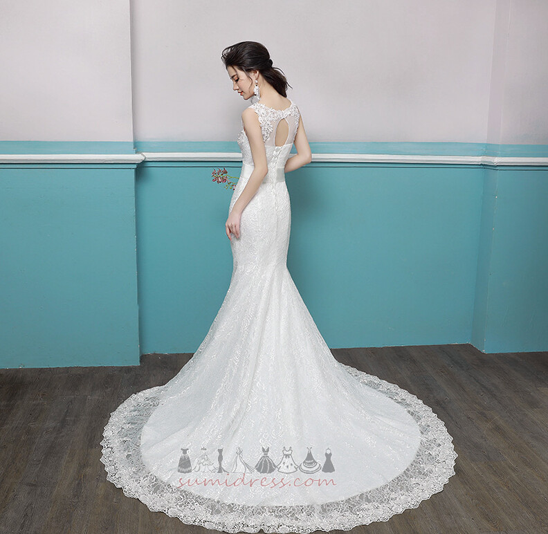 Natural Waist Sweep Train Elegant Mermaid Sleeveless Long Wedding Dress