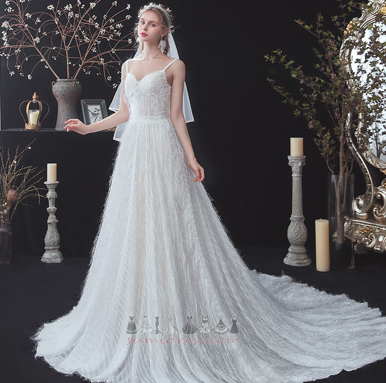 Natural Waist Sweep Train Voile Romantic Outdoor A-Line Wedding Dress