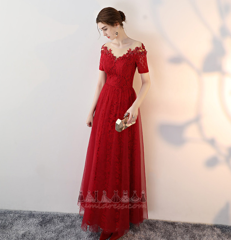 Natural Waist T-shirt Lace Overlay Ankle Length Lace Elegant Prom Dress