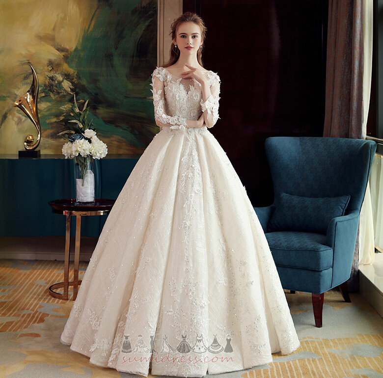 Natural Waist Tulle Keyhole Back Inverted Triangle Church A-Line Wedding gown