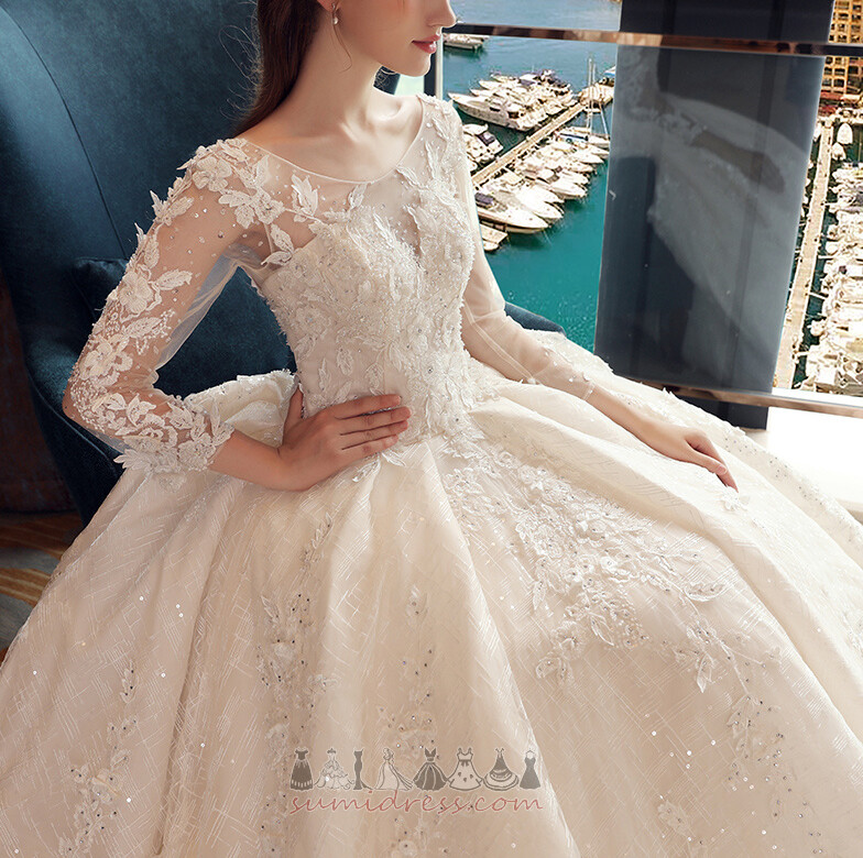 Natural Waist Tulle Keyhole Back Inverted Triangle Church A-Line Wedding gown