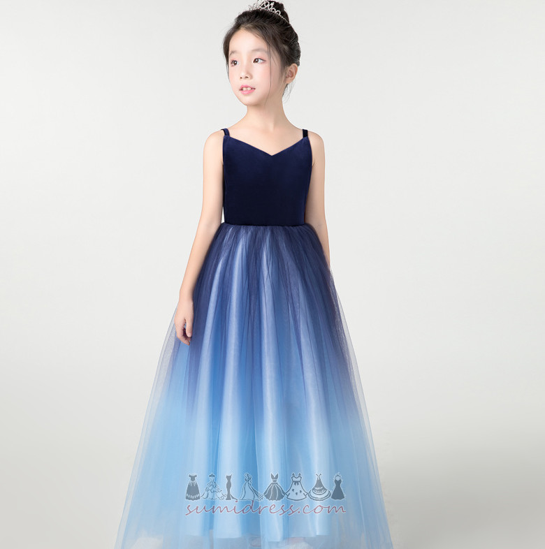 Natural Waist V-Neck Sleeveless Floor Length Elegant Tulle Flower Girl Dress