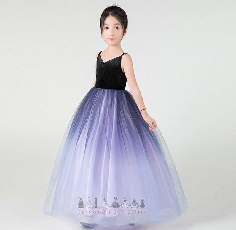 Natural Waist V-Neck Sleeveless Floor Length Elegant Tulle Flower Girl Dress