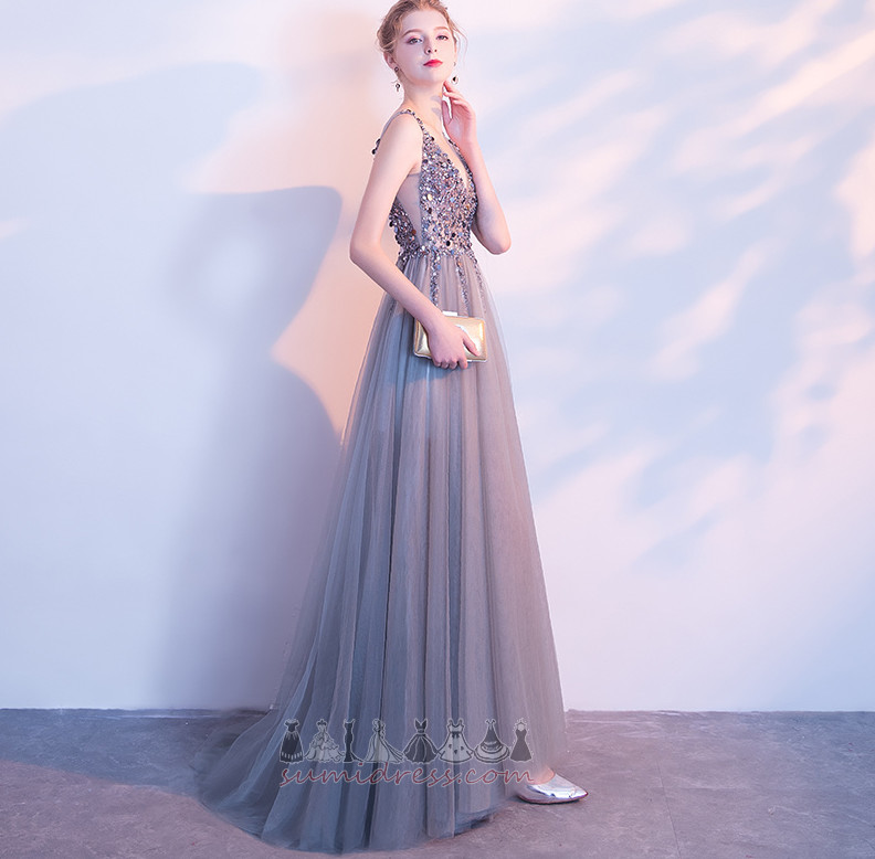 Natural Waist V-Neck Sleeveless Floor Length Medium Backless Evening Dress